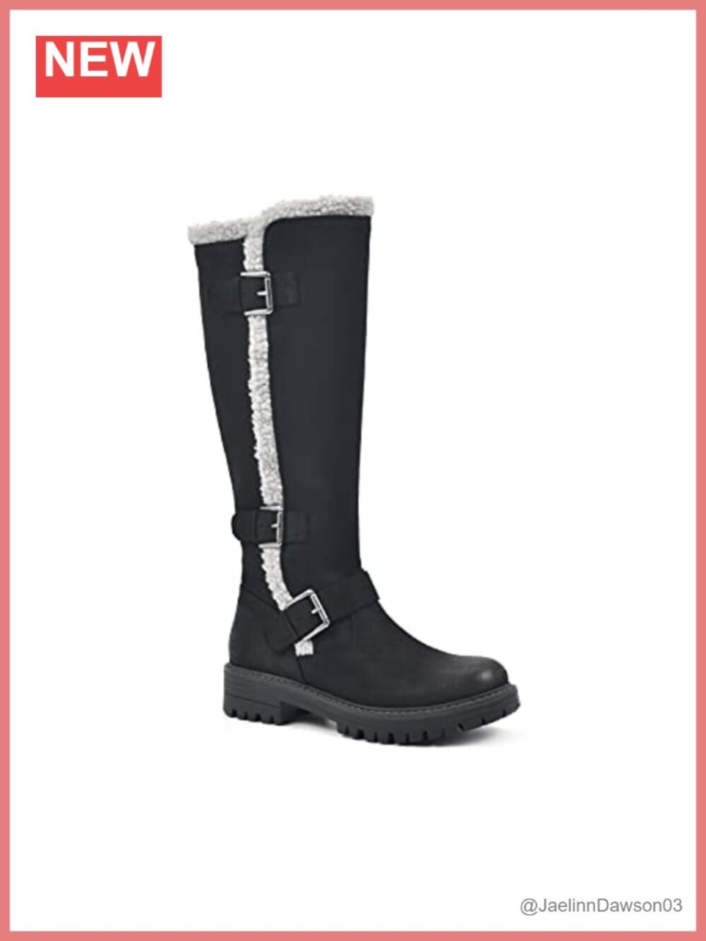Lug Sole Knee High Snow Boots with Fleece Trim and Cushioned Insole